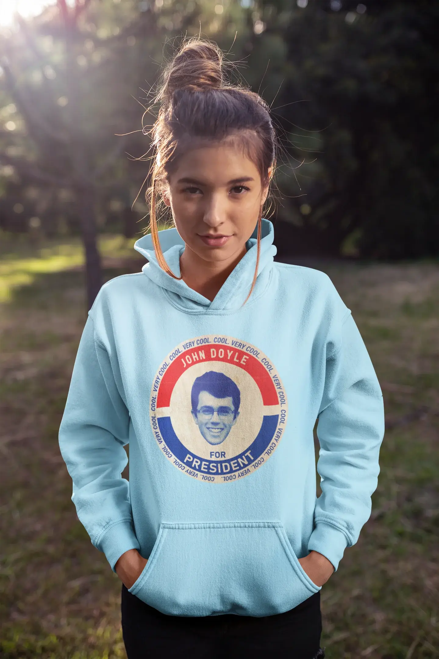 pullover hoodie mockup of a young woman with a cute messy bun hairstyle 23276